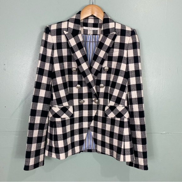 Veronica Beard Black White Plaid‎ Dickey Miller Jacket Blazer Double Breasted 4 - Picture 2 of 8